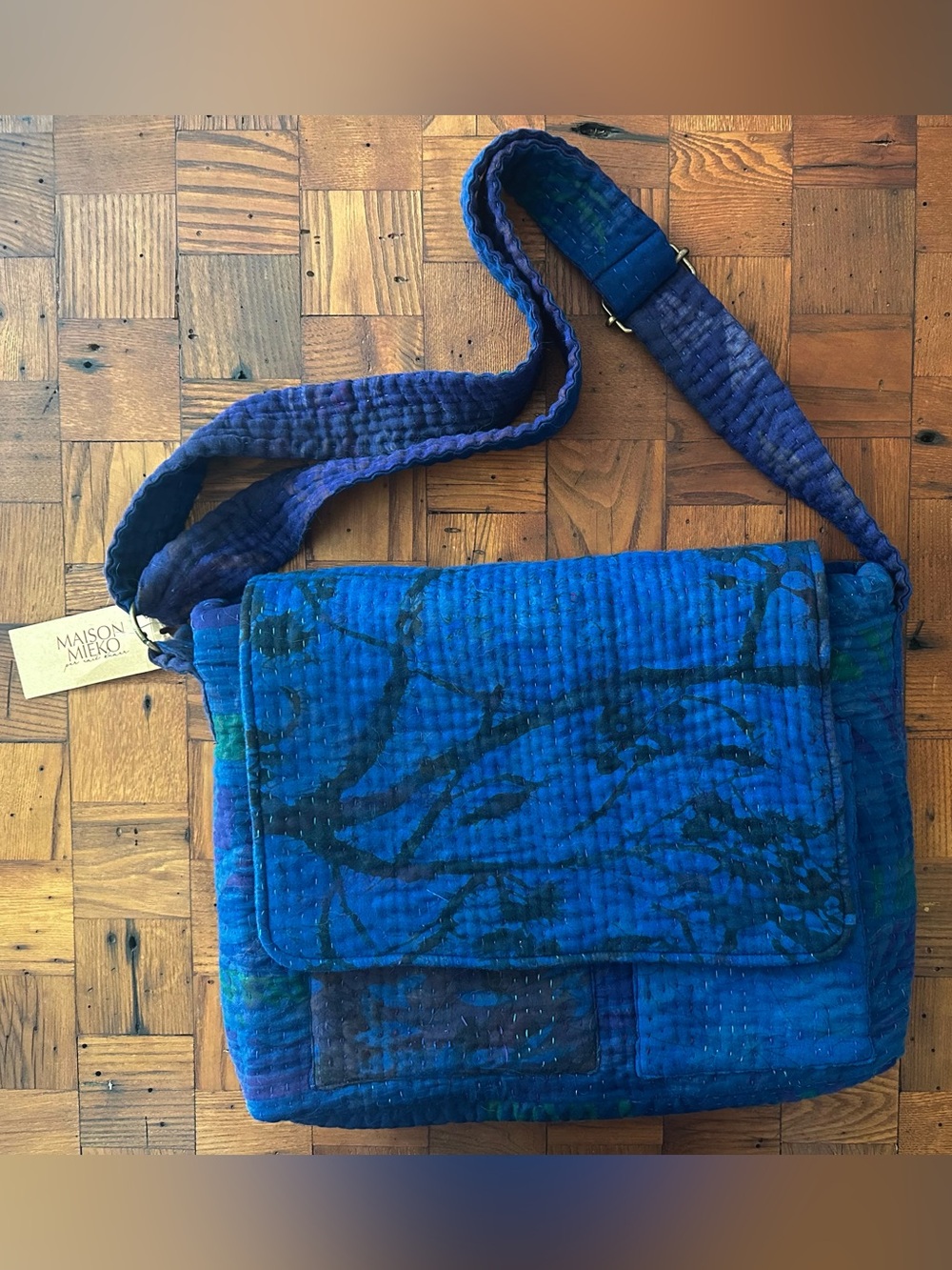 Authentic MIEKO MINTZ Kantha Messenger Bag Gallery Piece. Rare and New With Tags